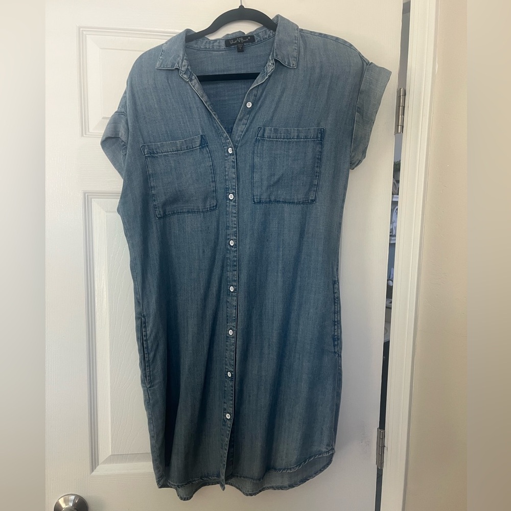 Denim Button-Up Dress WITH POCKETS